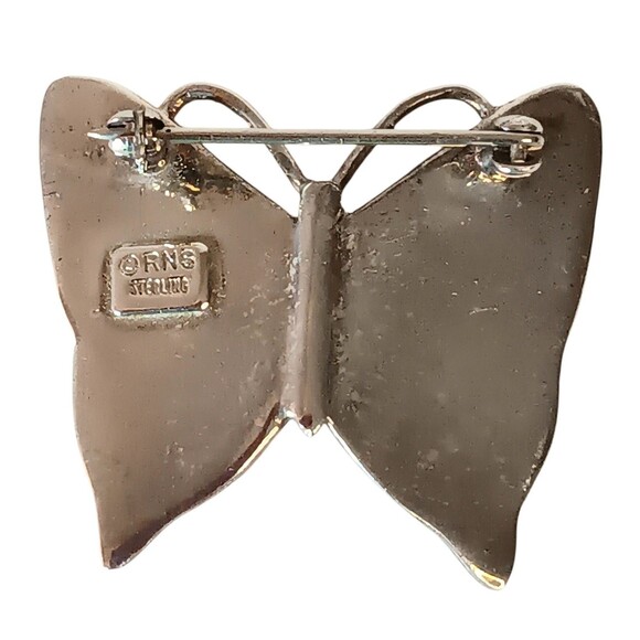 VTG Sterling Silver Butterfly Brooch Pin 3D Design Textured Wings Marked RNS 1x1 - Picture 5 of 10